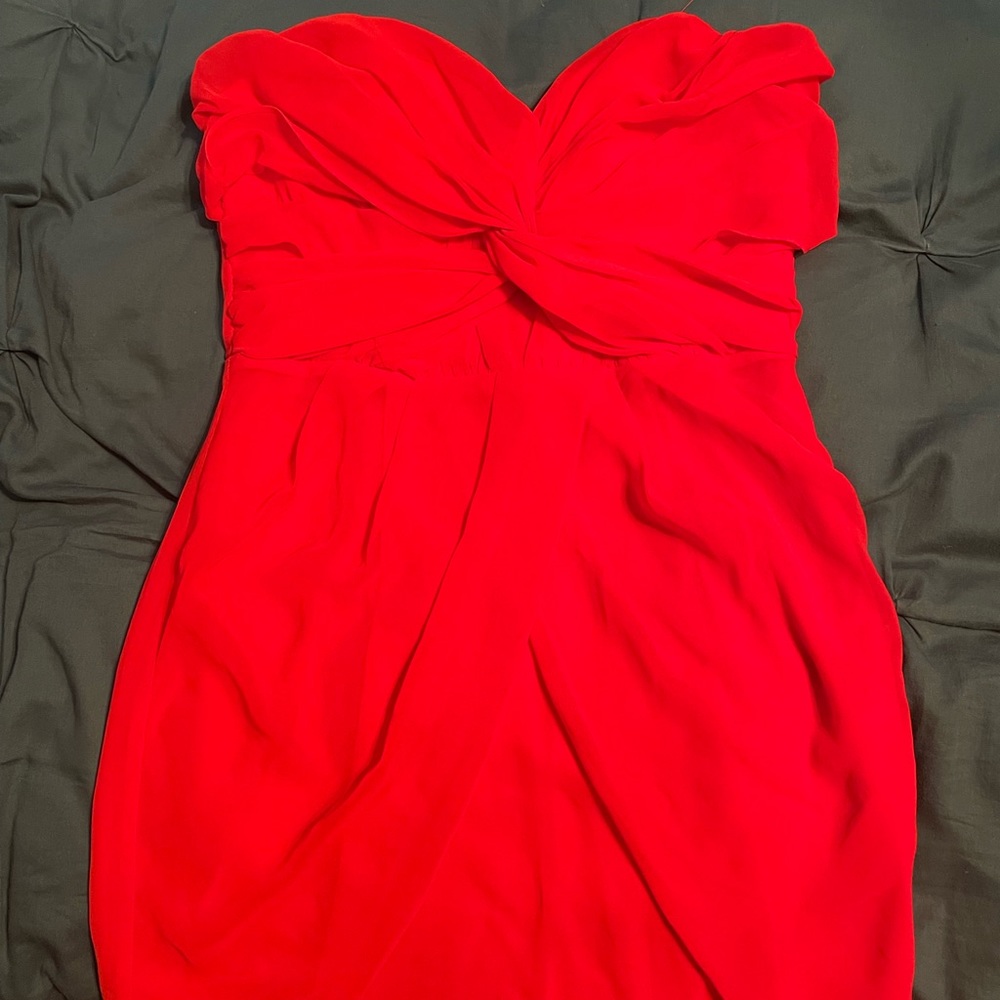 CHARLOTTE RUSSE - STRAPLESS COCKTAIL DRESS W/SLIP, RED/CORAL-ish